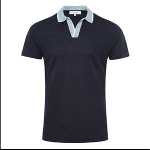 Orlebar Brown Felix Navy/Powder Blue Pique Resort Polo L